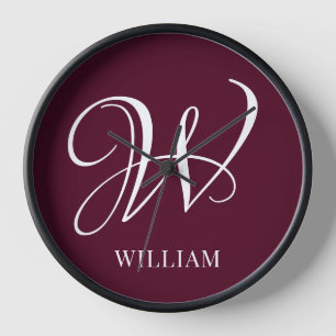 Horloge Monogramme Bourgogne Elégant Personnalisé Initial