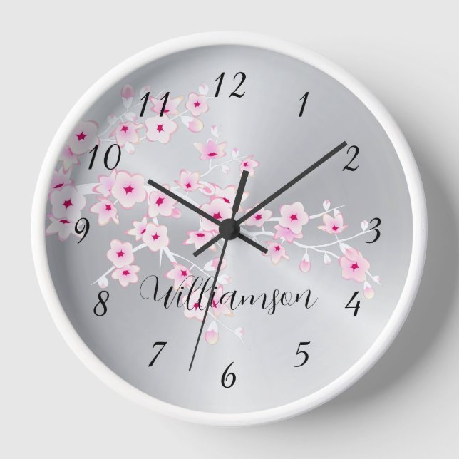 Horloge Monogramme d'huile d'argent en fleurs de cerisier  (Recto)
