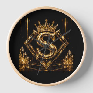 Horloge Monogramme Diamant Couronne Lettre Dorée Luxueuse