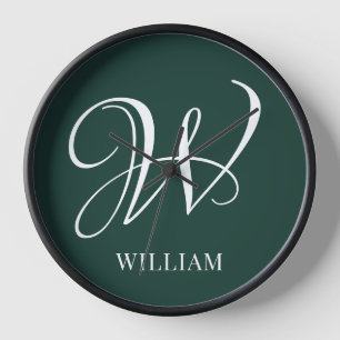 Horloge Monogramme Émeraude Élégant Personnalisé Initial