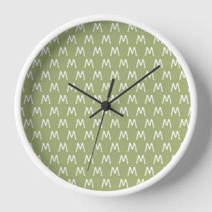 Horloge Monogramme minimaliste vert et blanc