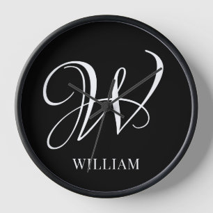 Horloge Monogramme noir élégant personnalisé initial