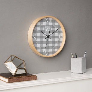 Horloge Monogramme Plaid Buffalo Gris