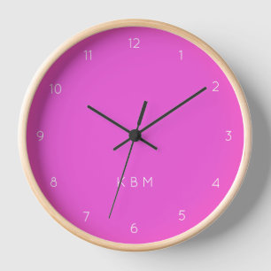 Horloge Monogramme rose chaud Initiales modernes Neon Gi