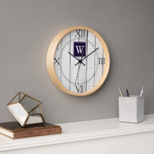 Horloge Monogramme Rustique Violet