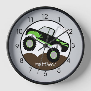 Horloge Monster Truck Boys' Room Green Black Kids