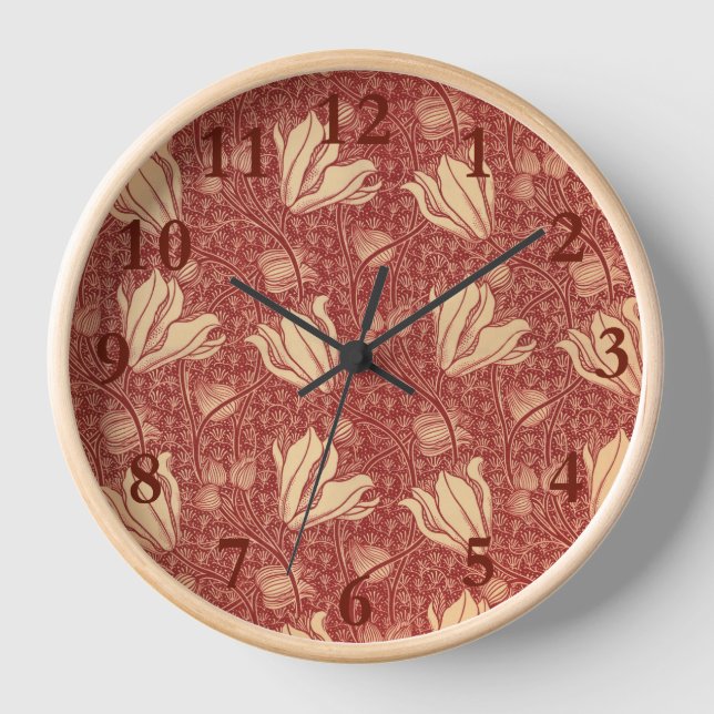 Horloge Morris Inspiré Lily Flower Botanique Rouge Textile (Recto)