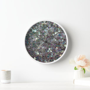 Horloge Mosaïque argentée colorée scintillante