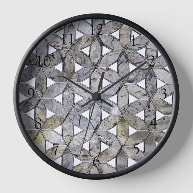 Horloge Mosaïque de pierre grise naturelle, fleur de vie (Recto)