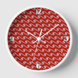 Horloge Motif chinois - blanc sur rouge profond