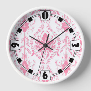Horloge motif damassé rose blanc