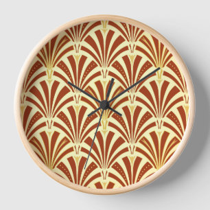 Horloge Motif de fan d'art déco - cuivre sur le jaune