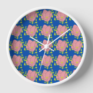 Horloge Motif de fleurs colorées sur Arrière - plan bleu