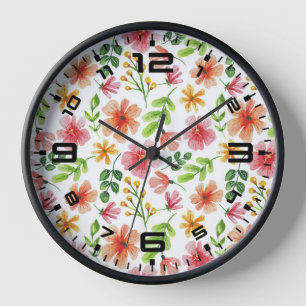 Horloge Motif de fleurs roses à l'aquarelle
