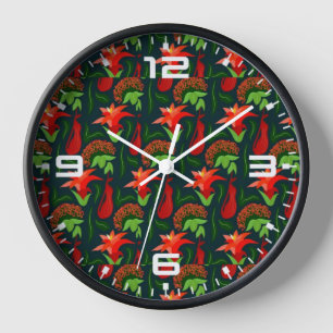 Horloge Motif de fleurs rouges exotiques peintes à la main