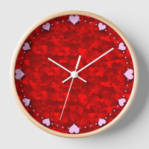 Horloge Motif de texture de coeurs d'amour rouge romantiqu