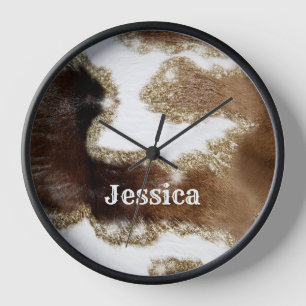 Horloge Motif de vache monogramme moderne avec Fake Glitt