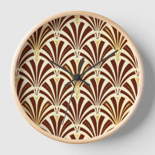 Horloge Motif éventail Art Déco - chocolat sur crème