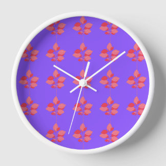 Horloge Motif feuille coloré sur Arrière - plan violet