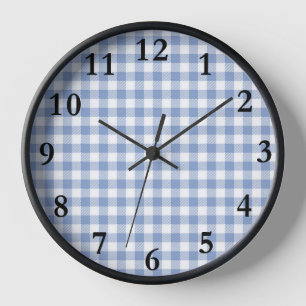 Horloge Motif Gingham Bleu Clair Imprimé Carreaux Classiqu