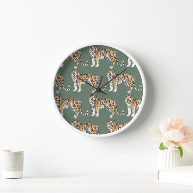 Horloge Motif sauvage des tigres d'aquarelle tropicale mod (Maison)