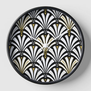 Horloge Motif ventilateur Art déco - noir et blanc