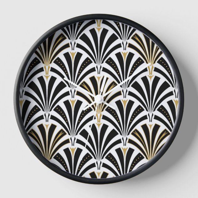 Horloge Motif ventilateur Art déco - noir et blanc (Recto)