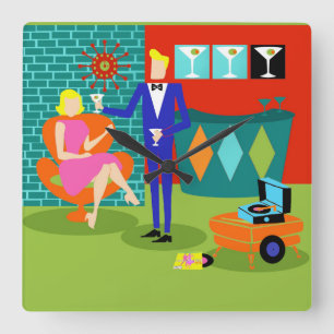 Horloge Mur Acrylique Rétro Martini Couple