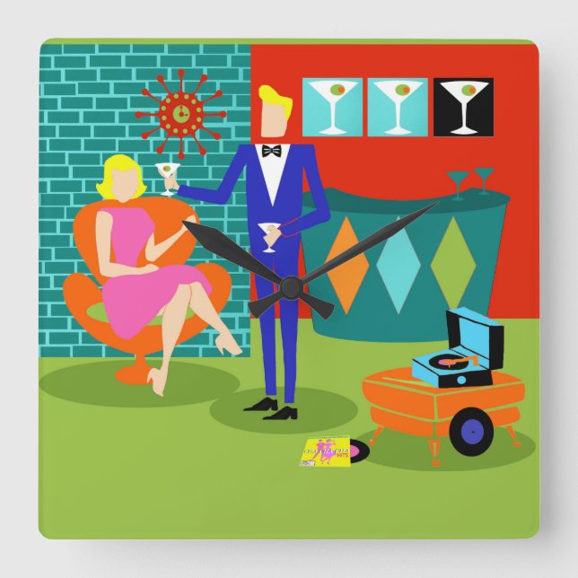 Horloge Mur Acrylique Rétro Martini Couple (Recto)