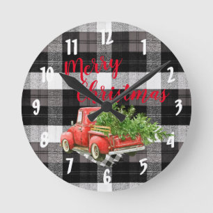 Horloge Mur de Noël Rouge Camion XMAS Plaid