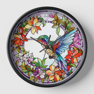 Horloge Mur en verre ciselé colibri
