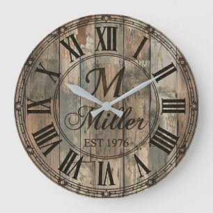 Horloge murale à monogramme de famille rustique