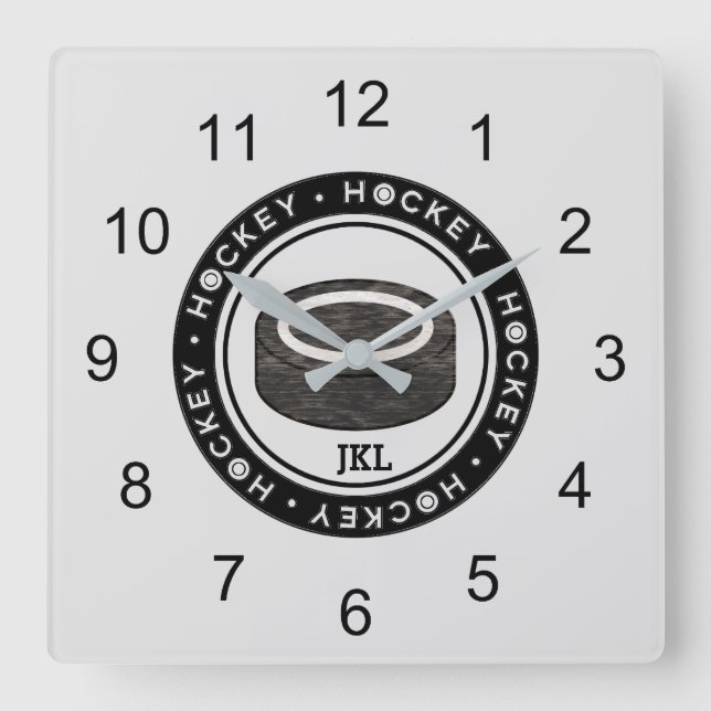 Horloge murale à monogramme de palet de hockey (Recto)