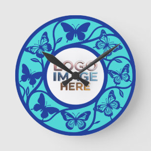 Horloge murale à motif papillon bleu personnalisé