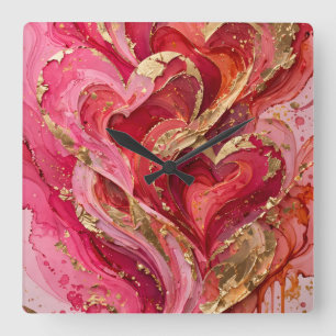 Horloge murale abstraite rouge et or rose tourbill