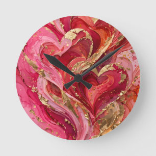 Horloge murale abstraite rouge et or rose tourbill