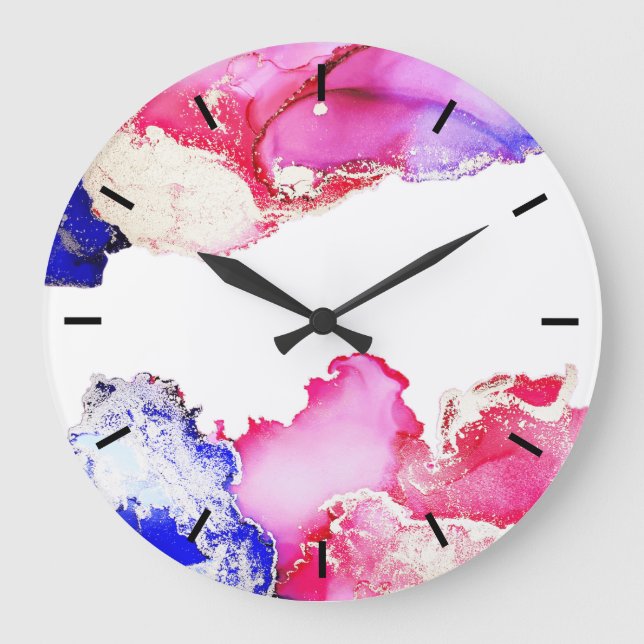 Horloge murale acrylique bleu or rose Abstrait (Recto)