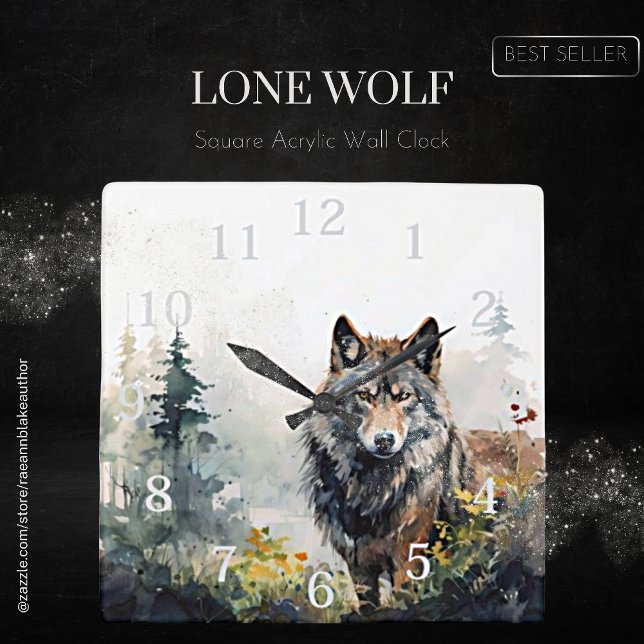 Horloge murale Acrylique Carré Wolf Lone (Créateur téléchargé)