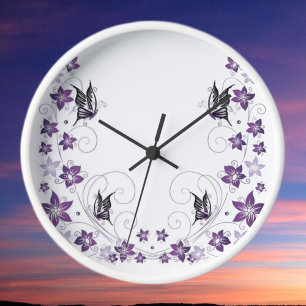 Horloge murale acrylique du papillon pourpre