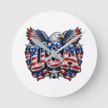 Horloge murale aigle athlétique USA 3D brillante e