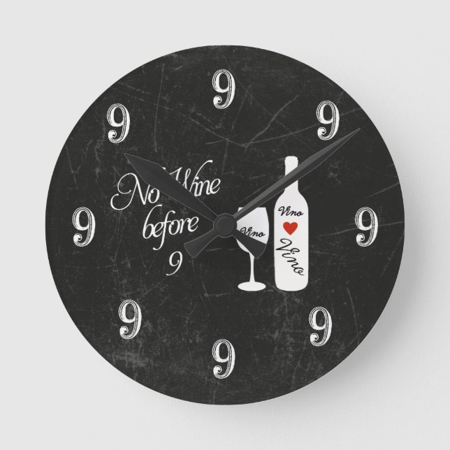 Horloge murale amusante - Pas de vin avant 9 (Recto)