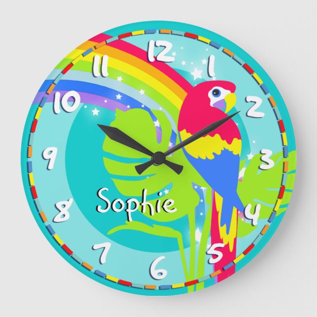 Horloge murale arc-en-ciel fun kids macaw perroque (Recto)
