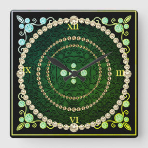 Horloge murale Art déco vert et or
