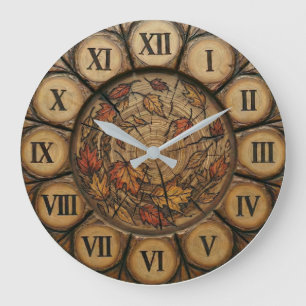 Horloge murale aux feuilles d'automne rustiques   