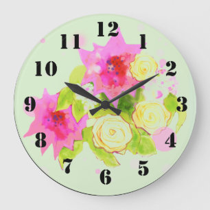 Horloge murale avec Fleurs aquarelles