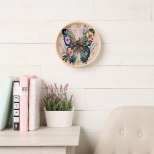 Horloge murale avec papillon floral