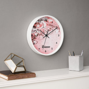 Horloge murale avec Rose rose et Fils Design