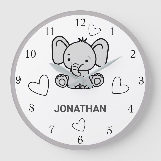 Horloge murale blanche gris mignonne Elephant (Recto)
