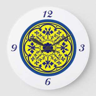 Horloge murale bleu blanc jaune inspirée