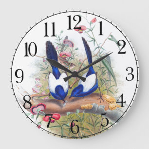Horloge murale bleue d'animaux de faune d'oiseaux